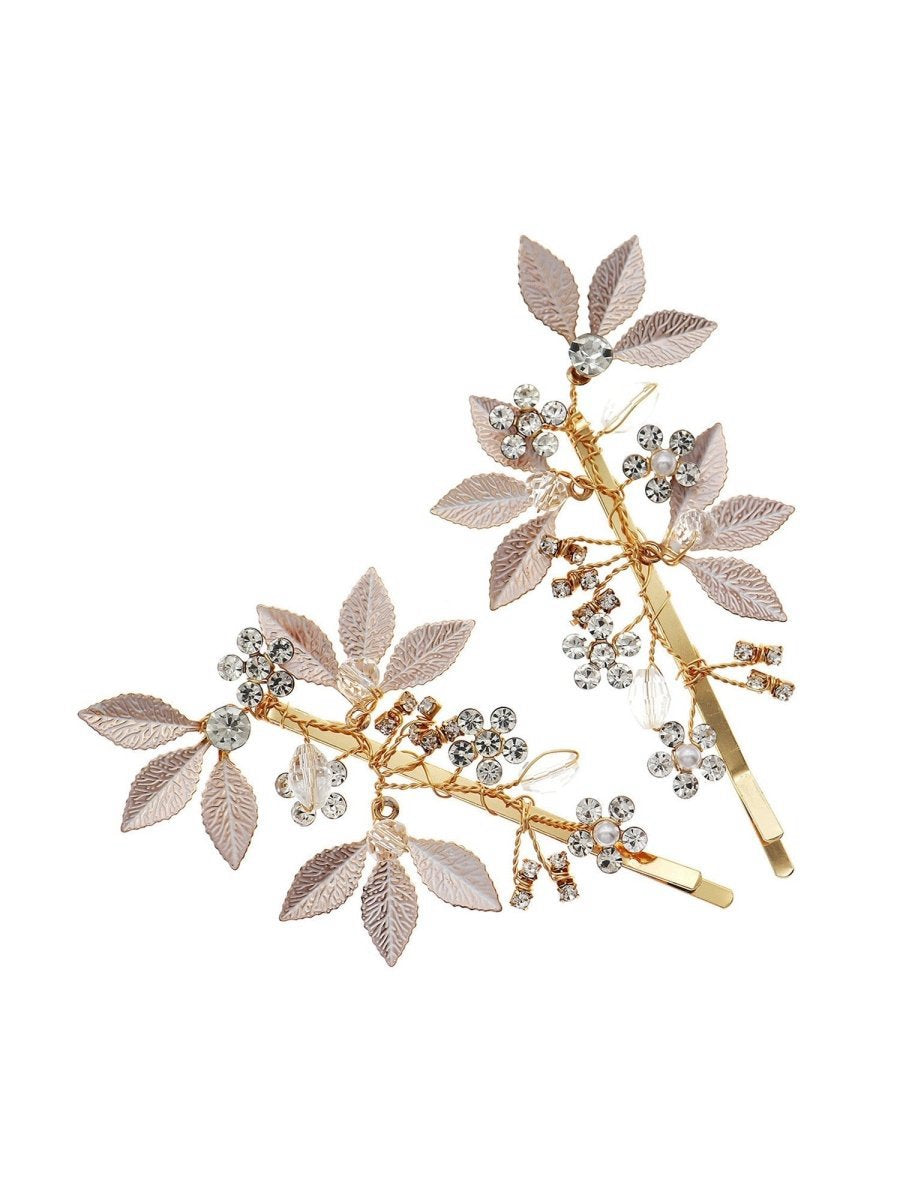 Alloy Diamond-Inlaid Golden Leaf Hair Clip