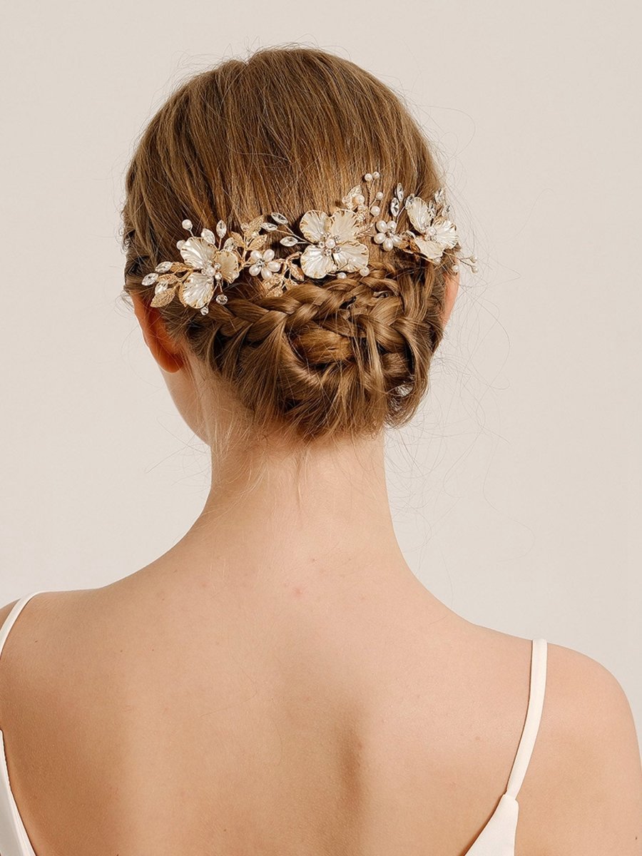Vintage Alloy Flower Leaf Bridal Hair Comb