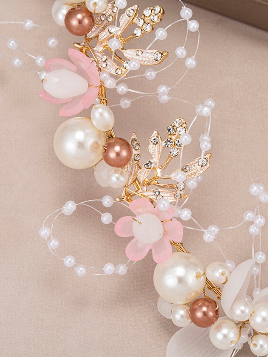 The Bride Flower Girl Leaf Pearl Headband