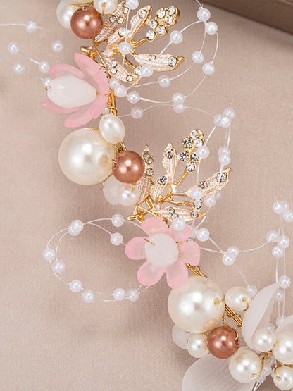 The Bride Flower Girl Leaf Pearl Headband