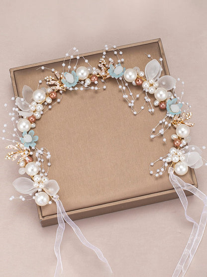 The Bride Flower Girl Leaf Pearl Headband