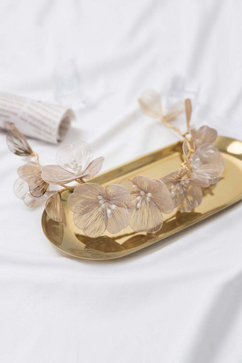 Champagne Pearl Flowers Headband