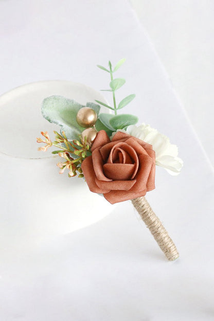 Artificial Silk Roses Wedding Bridesmaid Boutonniere