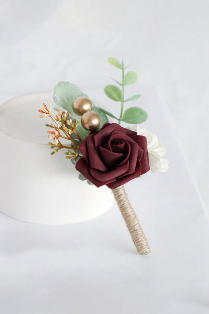 Artificial Silk Roses Wedding Bridesmaid Boutonniere