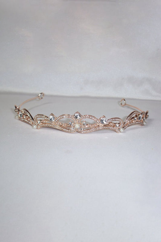 Gold Rhinestone Pearl Wedding Tiara
