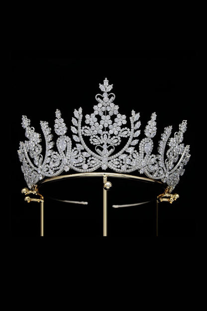 Silver Cubic Zirconia Tall Queen Round Tiara