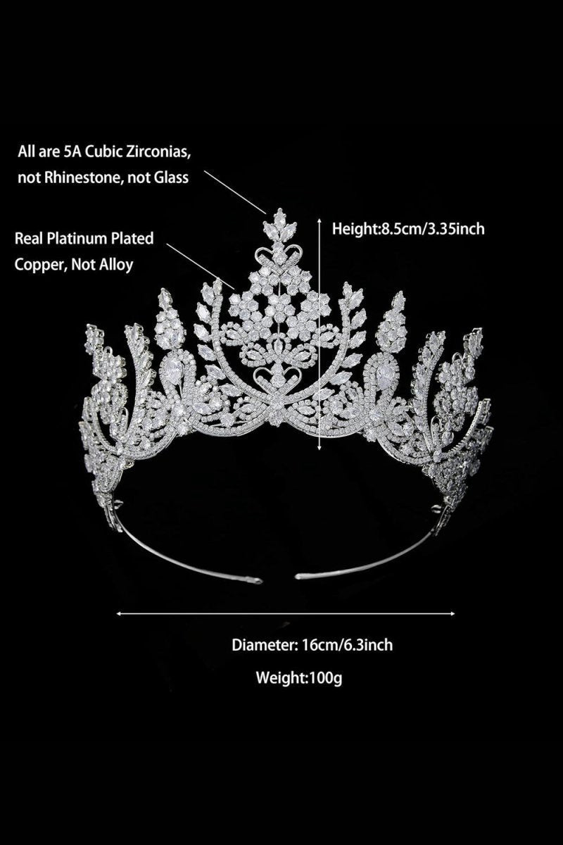 Silver Cubic Zirconia Tall Queen Round Tiara