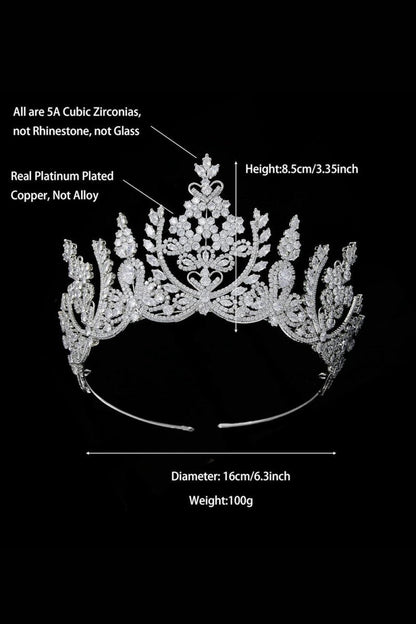 Silver Cubic Zirconia Tall Queen Round Tiara