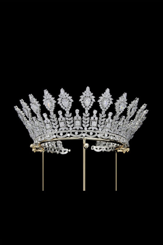 Silver Large 5A Cubic Zirconia Round Tiara