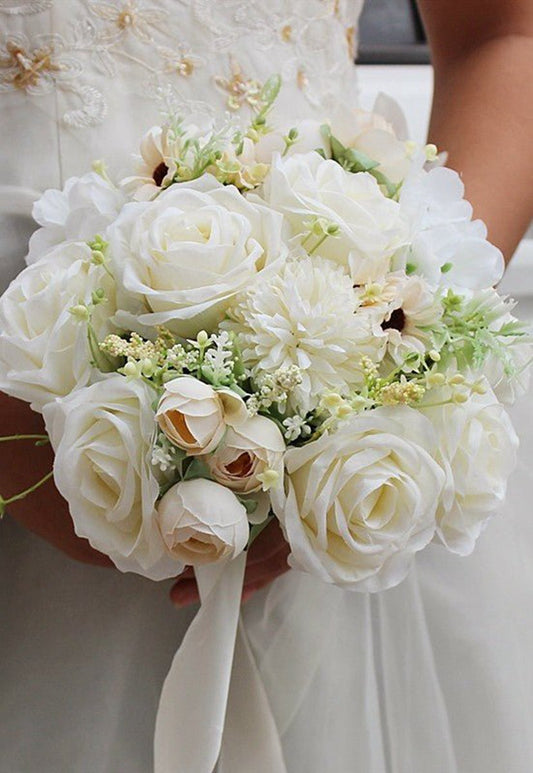 Artificial Silk Roses Wedding Bridal Bouquets