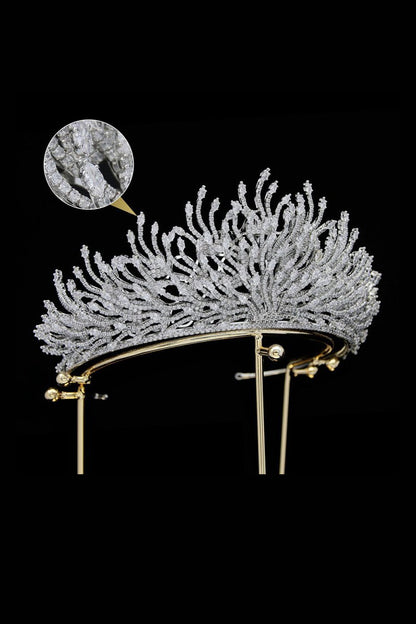 Silver Feather Shaped Zirconia Crown
