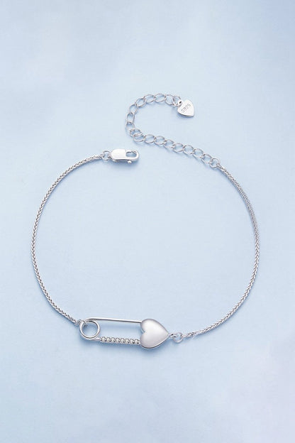 Sterling Silver Bracelet Chain with Heart Pin