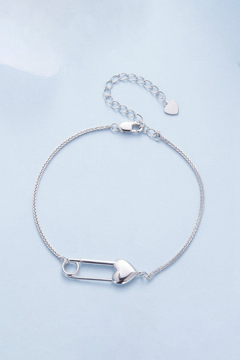 Sterling Silver Bracelet Chain with Heart Pin