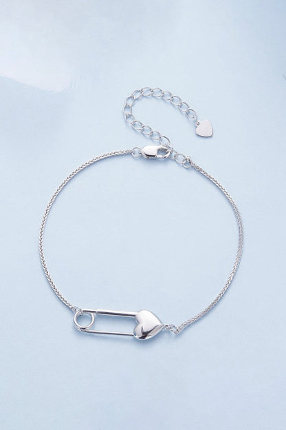 Sterling Silver Bracelet Chain with Heart Pin