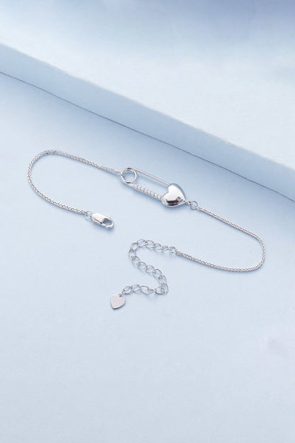 Sterling Silver Bracelet Chain with Heart Pin