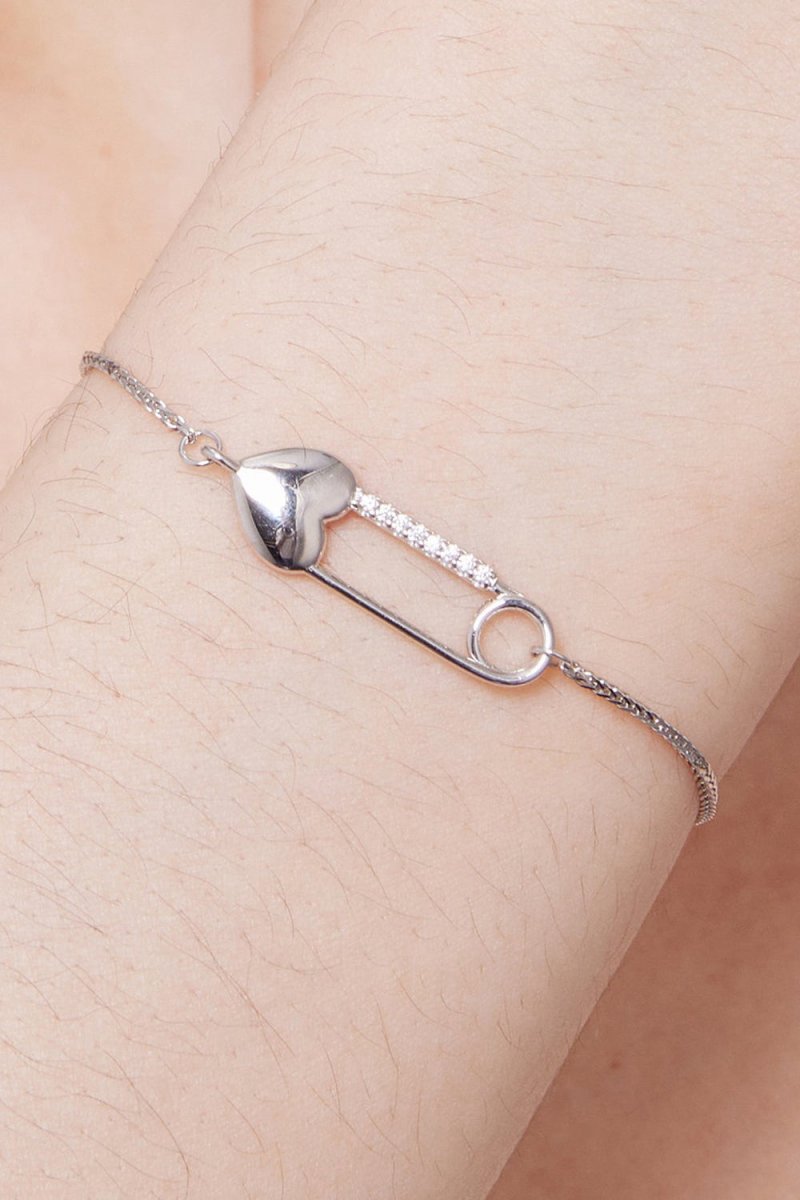 Sterling Silver Bracelet Chain with Heart Pin