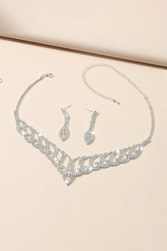 Classic Diamond Sparkling Necklace And Earrings Set