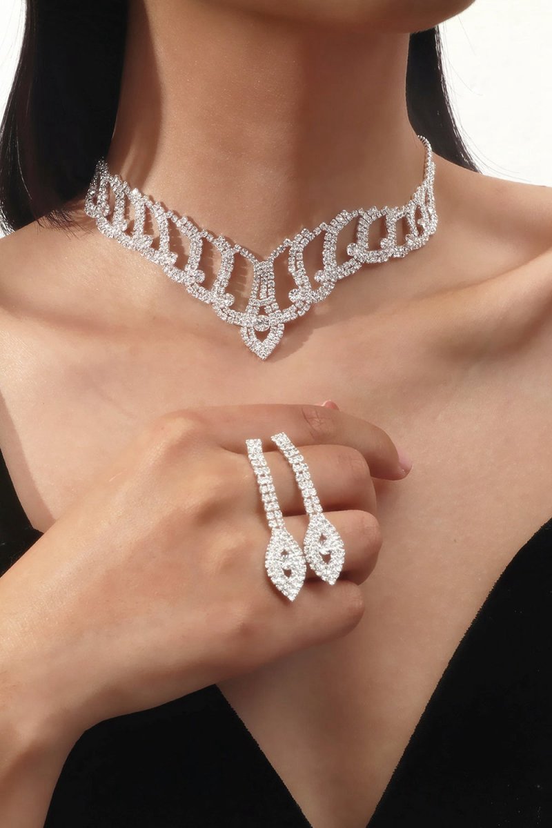 Classic Diamond Sparkling Necklace And Earrings Set