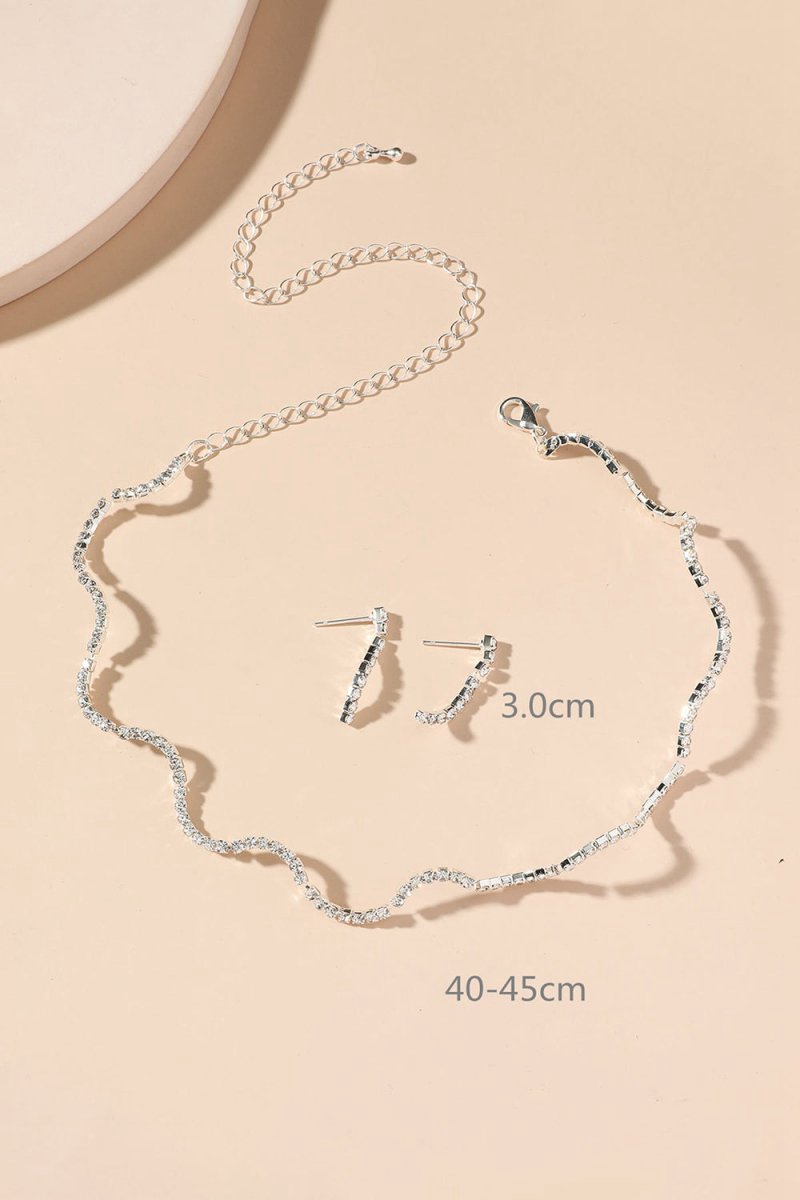 Simple Thin Rhinestone Necklace And Earrings Set