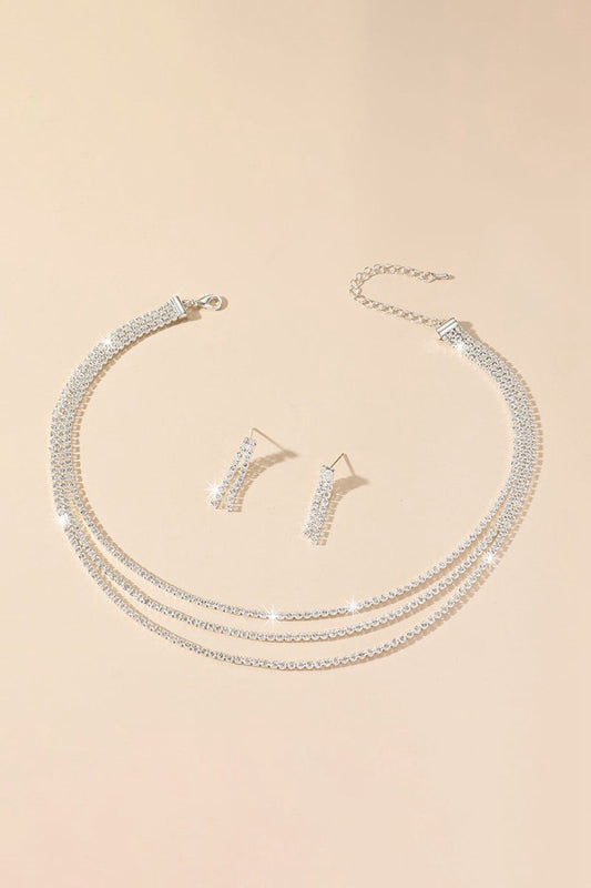 Sparkly Multilayer Thin Rhinestone Necklace And Earrings Set