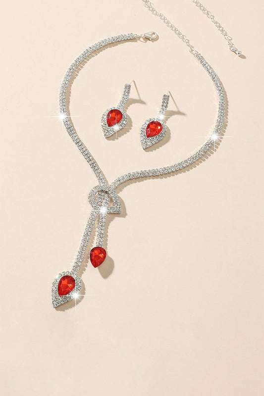 Vintage Teardrop Gemstone Necklace And Earrings Set