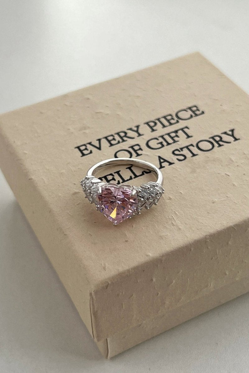 Sterling Silver Pink Heart Zircon Luxury Half Setting Ring