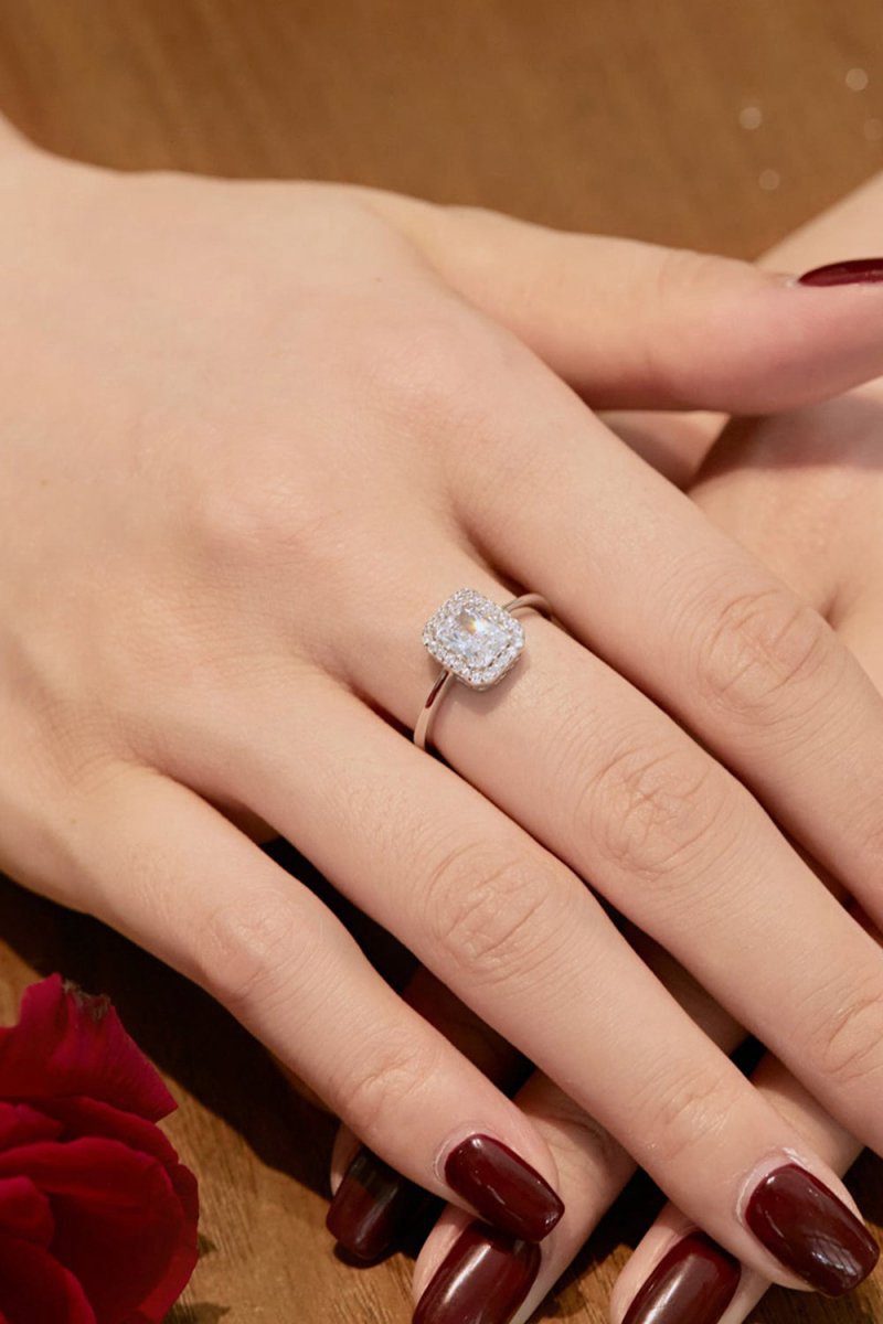 Shiny Rectangle Zircon Engagement Ring Sterling Silver