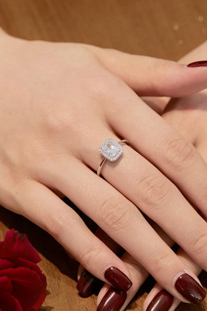 Shiny Rectangle Zircon Engagement Ring Sterling Silver
