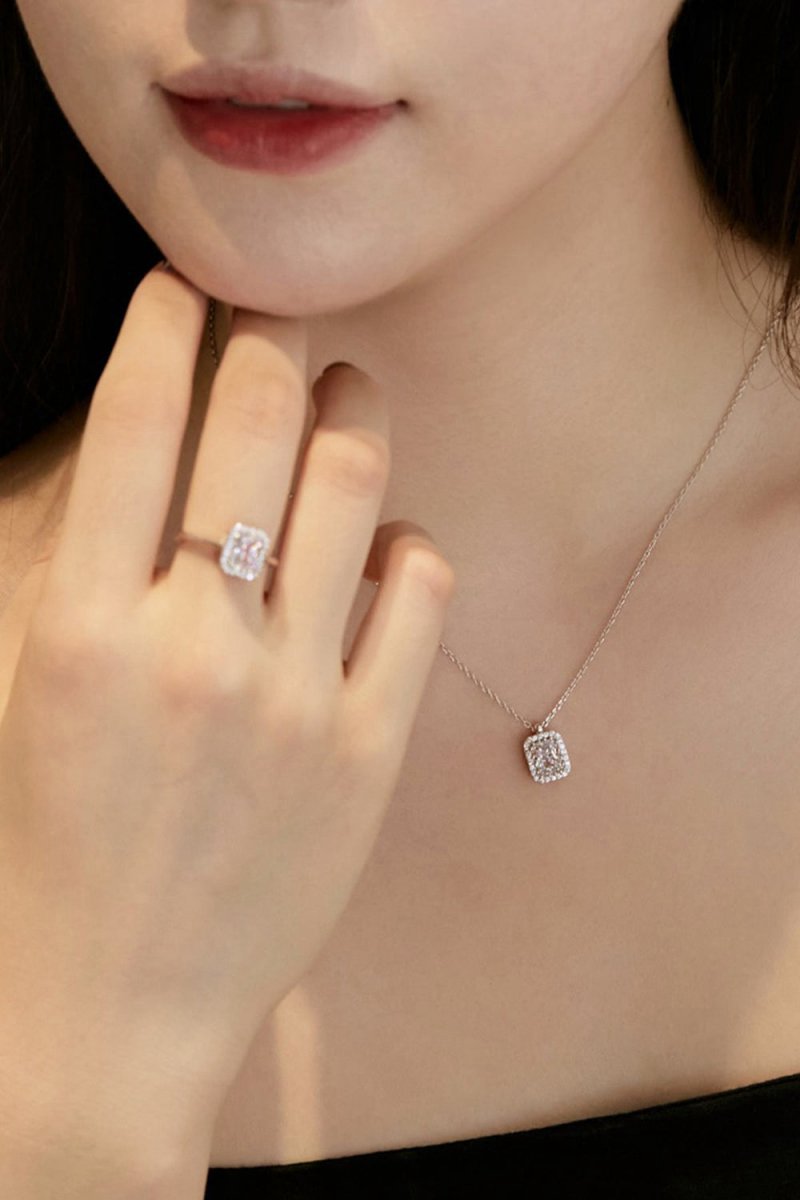 Shiny Rectangle Zircon Engagement Ring Sterling Silver