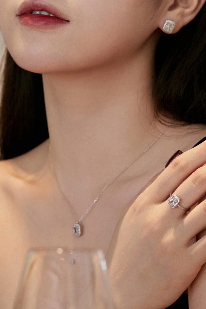 Shiny Rectangle Zircon Engagement Ring Sterling Silver