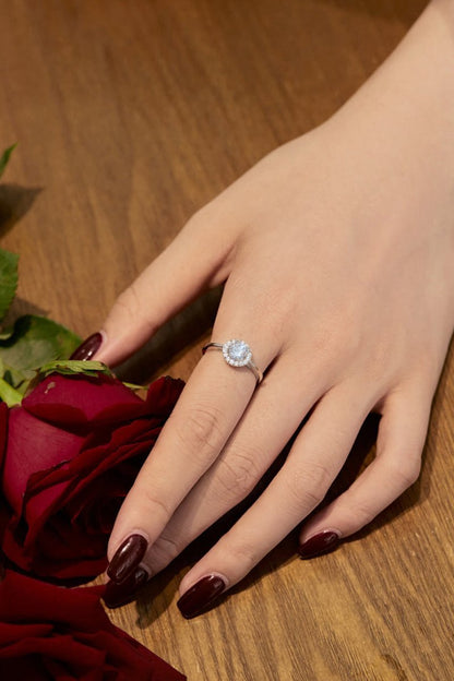 Simple Round sparkling Engagement Ring Sterling Silver