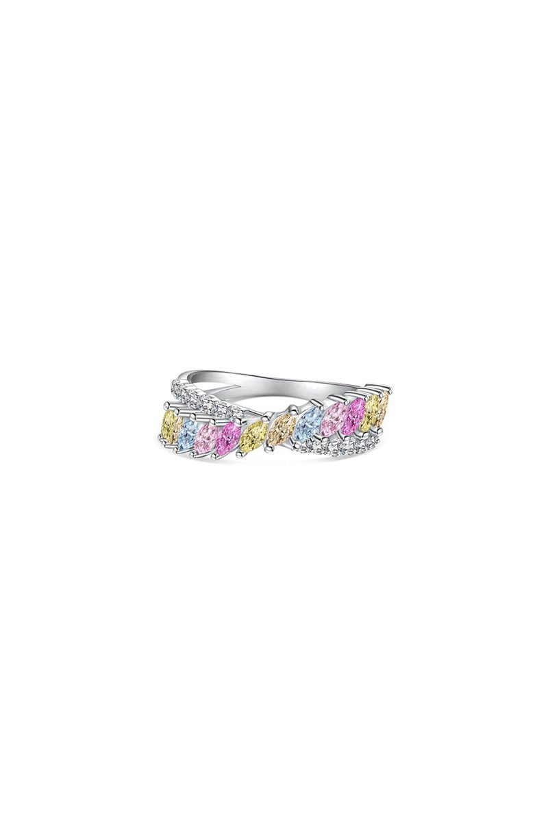Silver Cross Shaped 5A Cubic Zirconia Colorful Agate Twisted Ring