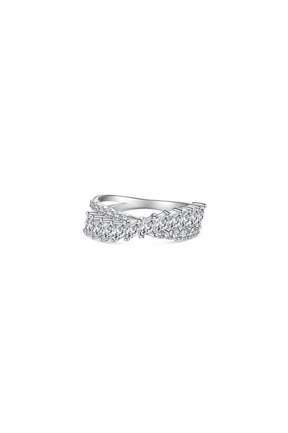 Silver Cross Shaped 5A Cubic Zirconia Colorful Agate Twisted Ring