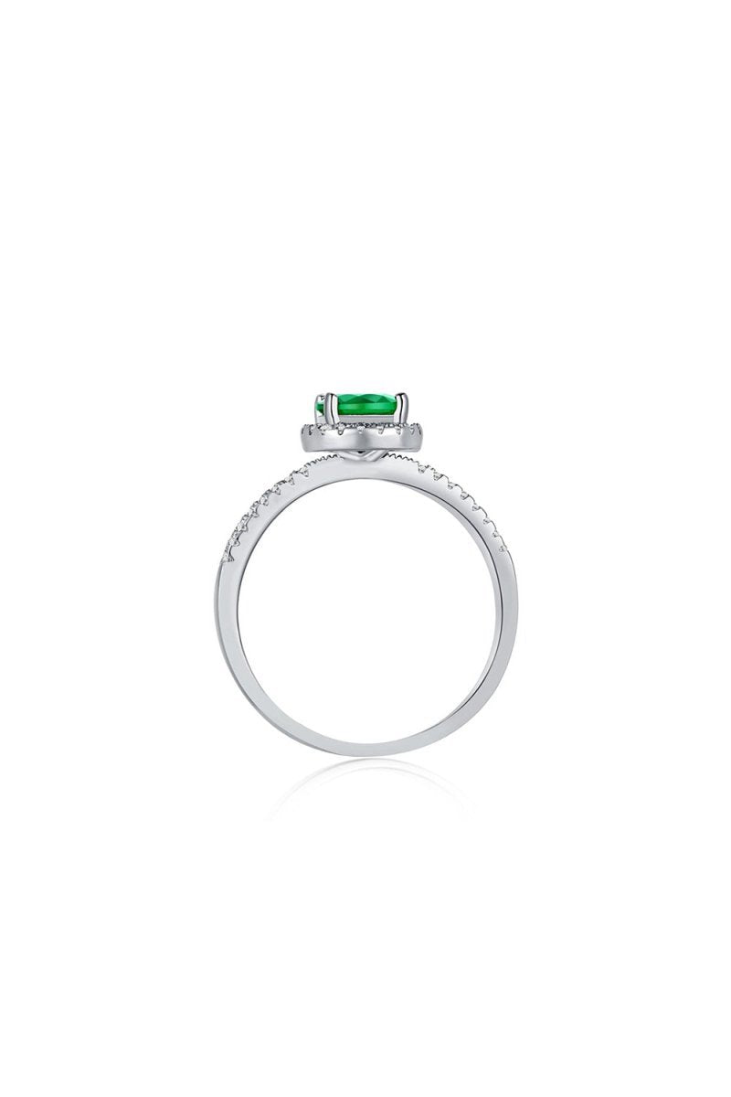 Sterling Silver Round Emerald Ring