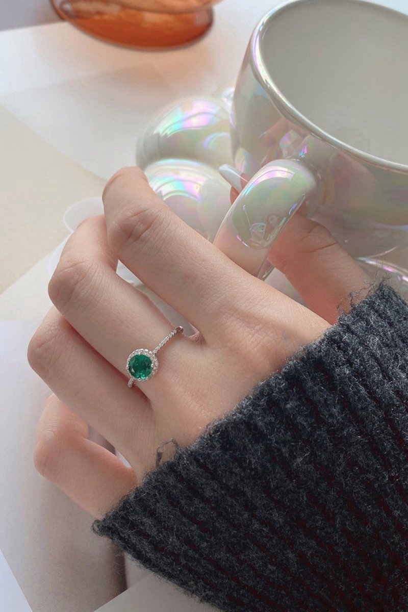 Sterling Silver Round Emerald Ring