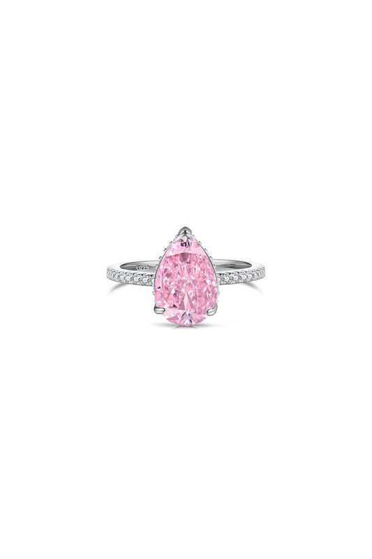 Sterling Silver Pear Cut Radiant Zircon Engagement Ring