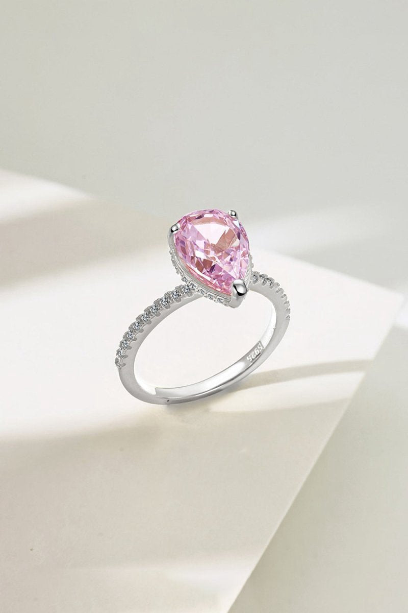 Sterling Silver Pear Cut Radiant Zircon Engagement Ring