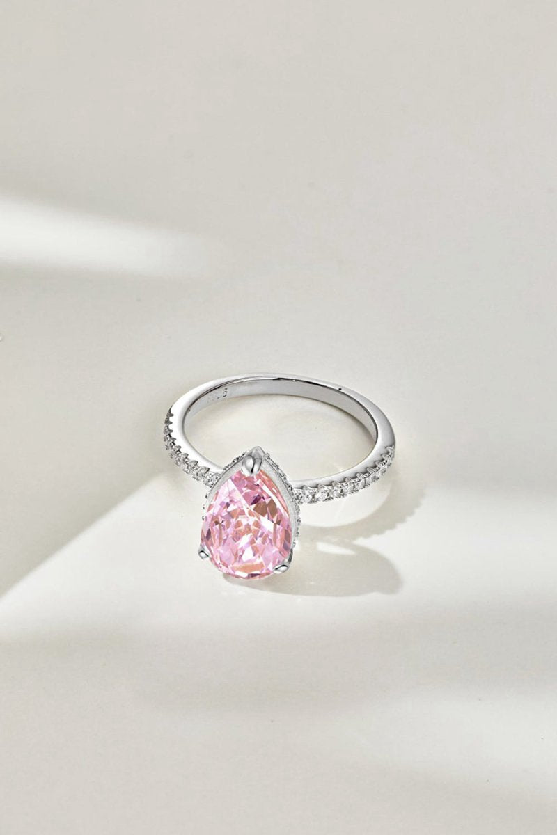 Sterling Silver Pear Cut Radiant Zircon Engagement Ring
