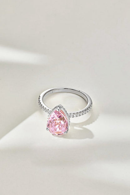 Sterling Silver Pear Cut Radiant Zircon Engagement Ring