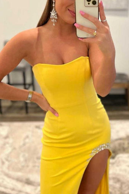 Strapless Long Formal Dresses with Slit
