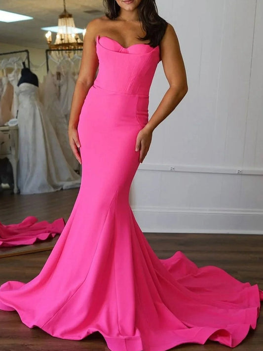 Strapless Mermaid Long Prom Dresses with Slit