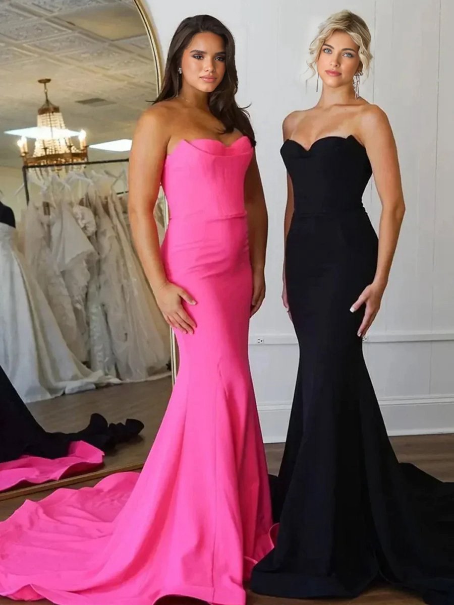 Strapless Mermaid Long Prom Dresses with Slit