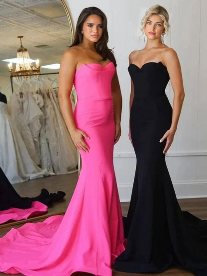 Strapless Mermaid Long Prom Dresses with Slit