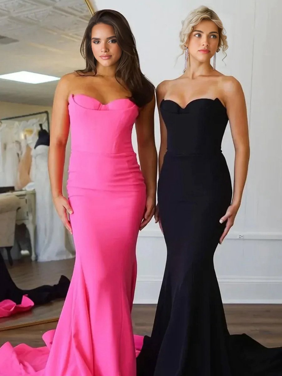 Strapless Mermaid Long Prom Dresses with Slit