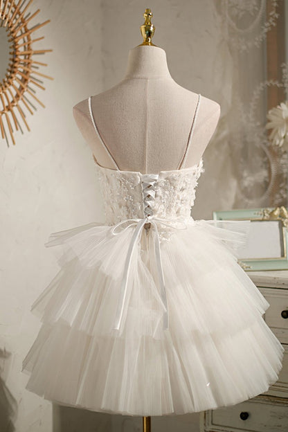 Spaghetti Straps Sequins Lace Appliques Short Homecoming Dresses