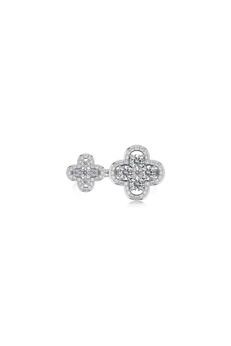 Sterling Silver Sparkling Four Leaf Clover Adjustable Open Ring