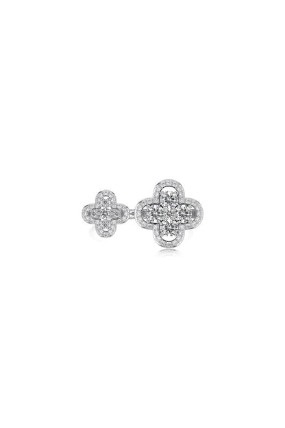 Sterling Silver Sparkling Four Leaf Clover Adjustable Open Ring