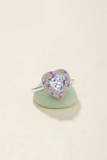 Heart Shape Colorful Zircon Sterling Silver Ring