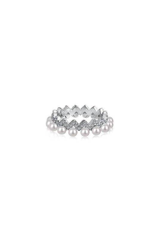 925 Sterling Silver Full Pearl 5A Cubic Zirconia Crown Shaped Ring