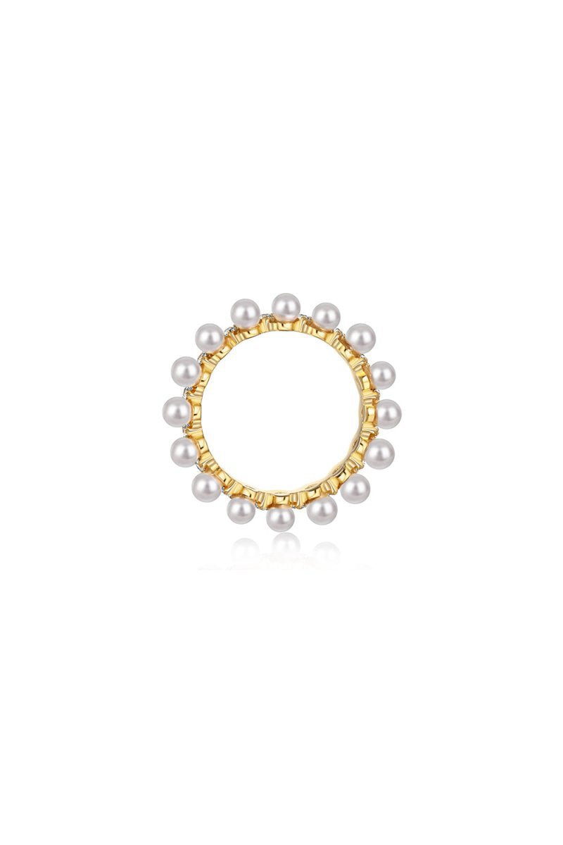 925 Sterling Silver Full Pearl 5A Cubic Zirconia Crown Shaped Ring
